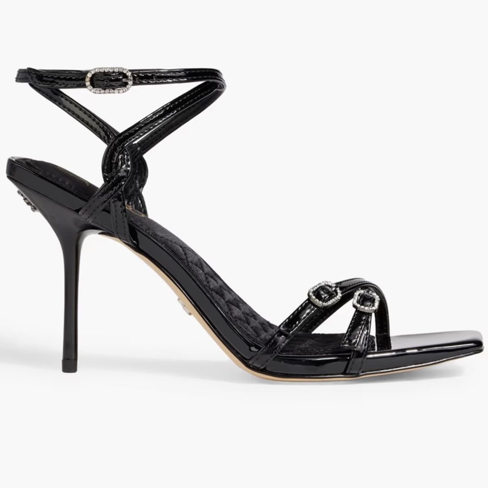 🌸SAM EDELMAN🌸 Trevin Embellished Faux Patent-leather Black Sandals Size: 8M